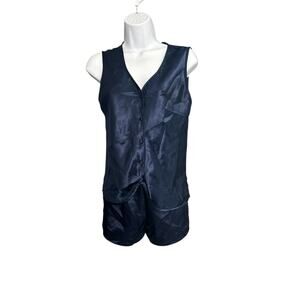 Vintage Kathryn Navy Satin Pajama Set Navy Blue Size Medium‎